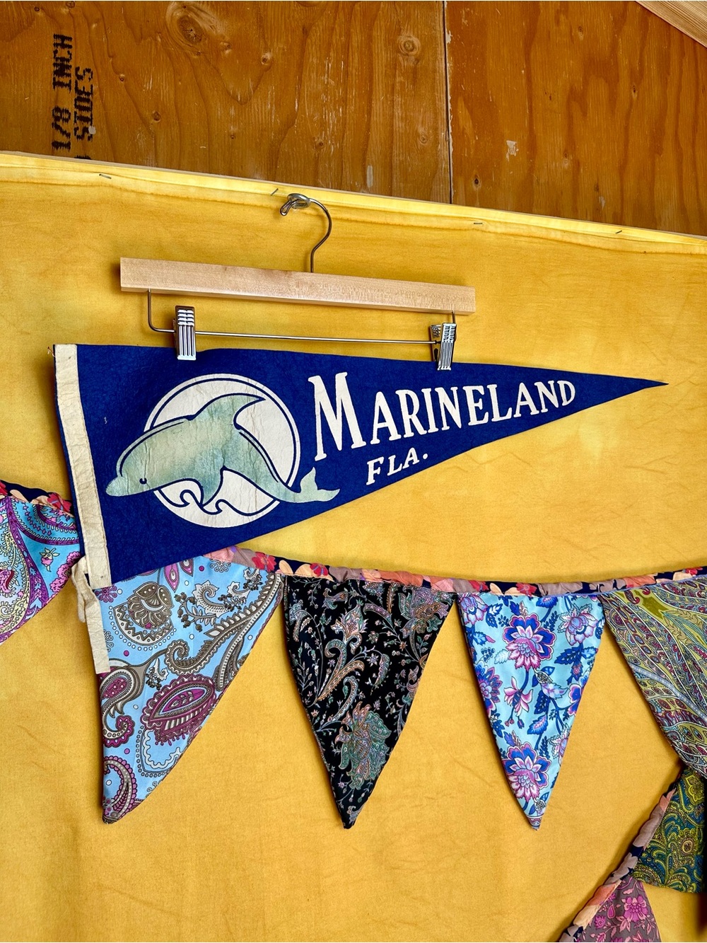 Marineland Fla. Vintage Felt Pennant - Navy & White with Dolphin